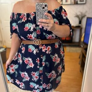 Rue21 Blue Floral Off the Shoulders Dress